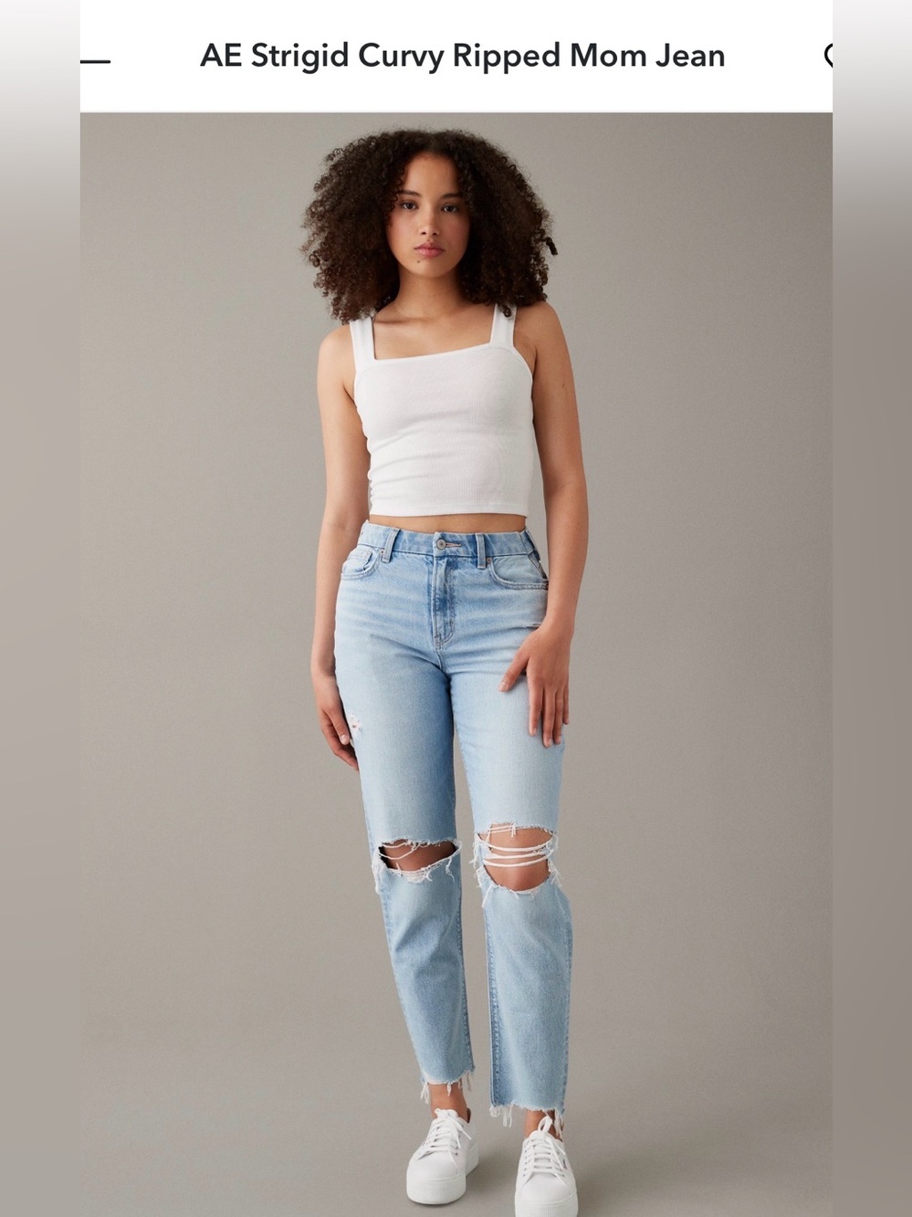 American Eagle AE Strigid Curvy Ripped Mom Jeans - Light Destroy Wash